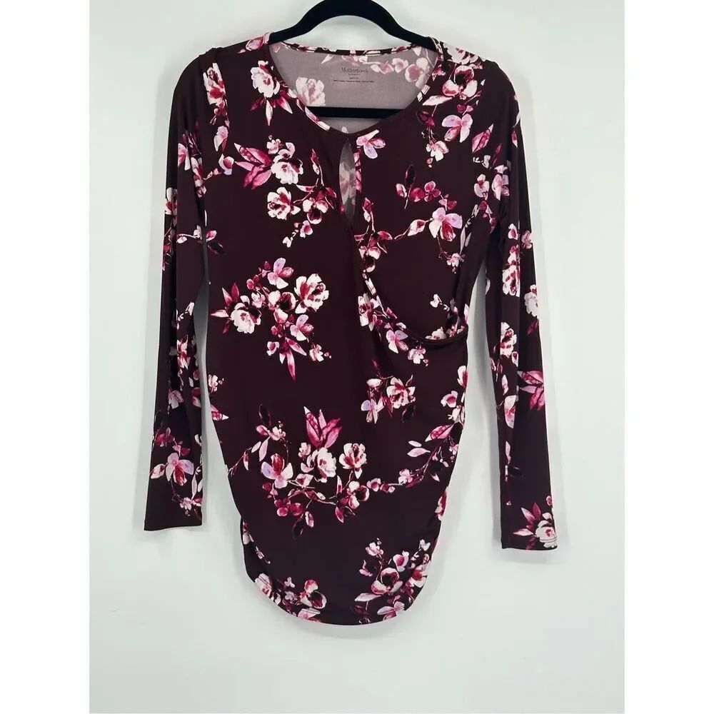 Motherhood maternity long sleeve maroon floral top size S